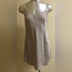 Vintage Calvin Klein Silky Chemise Nightie Striped Brown Cream Size Small